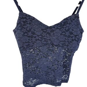Hollister Navy Lace V Neck Camisole Tank Top Women's Size M Sheer Y2K Babydoll